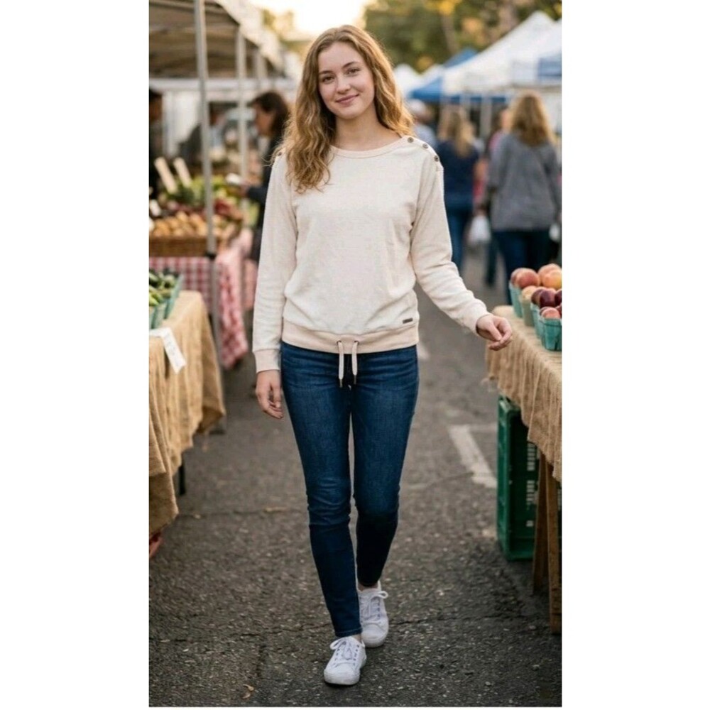 Lauren Jeans NWT  Terry Cloth Button Shoulder Drawstring  Sz S*Read MSRP  $69.50